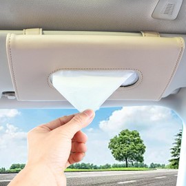 Vastsea PU Leather Car Tissue Box, Car Tissue Holder, Mask Case, Sun Visor Tissue Box Holder, for Car Sun Visor, Car Back Seat Car Accessories (Beige)