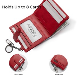 Alldaily Slim Keychain Wallet for Women, RFID Blocking Small Bifold Travel Credit Card Holder, Red