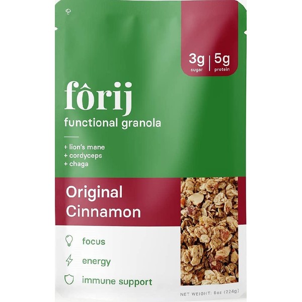 Forij Functional Granola – Low Sugar Granola with Healthy Superfood Ingredients & Organic Lion’s Mane, Chaga & Cordyceps Mushroom Extracts for Energy, Focus, Immunity - 8oz, 6 pack