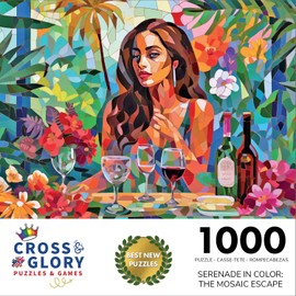Serenade in Color: The Mosaic Escape by Cross & Glory - 1000 Piece Jigsaw Puzzle for Adults, Vibrant Tropical Theme, Satin Finish, Colorful Artwork Tabletop Challenge