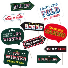 Las Vegas Casino Photo Booth Props - Casino Night Playing Games Themed Party Decorations - Funny Photography Supplies - Selfie Props with Sticks - 10pcs