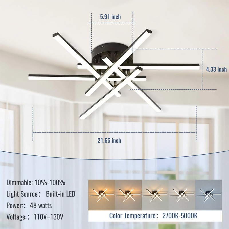 Modern LED Ceiling Light, Flush Mount Geometric Criss-Cross Linear Close