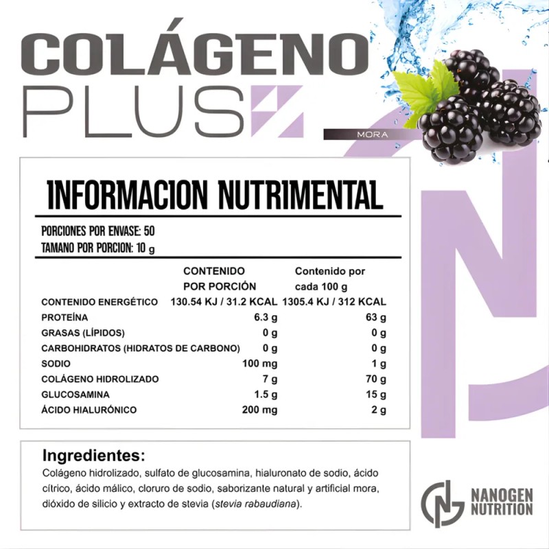 Colágeno Hidrolizado Ácido Hialurónico Glucosamina 500g Nano