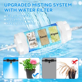 Misters for Outside Patio with Water Filter, Patio Misters for Cooling Outdoor, 33FT (10M) Misting Line 8 Brass Misters Metal Adapter(3/4"), Misting System for Garden, Greenhouse, Gazebo, Trampoline