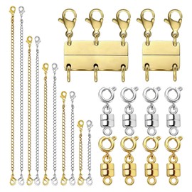 Set Aus Mehrlagigen HalskettenverschlüSsen Und KettenverläNgerungen, Magnetische SchmuckverschlüSse In Gold Und Silber, Perfekt FüR Mehrlagige Halsketten FüR Damen