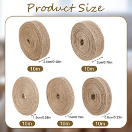 Natural Hessian Ribbon, 5PCS Jute Ribbon with Scissors, Jute Burlap, Natural Hessian Ribbons for DIY Crafts Anniversary Mother's Day Decoration Wedding Party Crafts(5 Size)