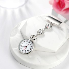 Silverora Nurse Watch Nurse Watch Crystal Heart Nurse Watch Quartz Clip-on Pocket Watches for Doctor Medical Watch Paramedic Gift White Purple Green Red Blue, White