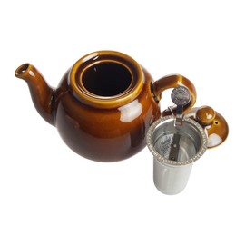 LONDON POTTERY FARM HOUSE ENVERHELK TEA POT FOR HOME USE 2 Cups, 2 Cups, Rockingham Brown Stoneware, Cute, Round Shape, Stainless Steel Fine Tea Strainer Included, Tea Pot