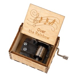 AUEAR, Over The Rainbow Wooden Music Box Hand Crank Laser Engraved Vintage Musical Box Small Musical Box Unique Gift for Birthday Wedding Christmas Valentines Day (Style D)
