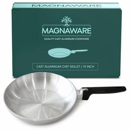 MAGNAWARE Chef Skillet – Quick & Even Heat Distribution – Lightweight Cast Aluminum Frying Pan – No Seasoning Required – PFOA & PTFE Free – Oven Safe Up to 350°F – Classic Vintage Design (10 Inch)