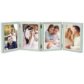 POILKMNI 4 Folding 5x7 Inch Hinged Picture Frame High Definition Natural Wood Picture Frame Rustic Desktop Acrylic Frame Family Photo Collage for Birthday Father's Day Christmas Family Lover Gift