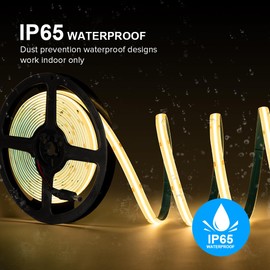FCOB 16.4FT IP65 Waterproof COB LED Strip 3000K 480LEDs/m Flexible High Density Uniform Bright LED Lights 9W/m, Dimmable 8mm DC12V COB Strips for Home Indoor Decoration, NO Power and Controller
