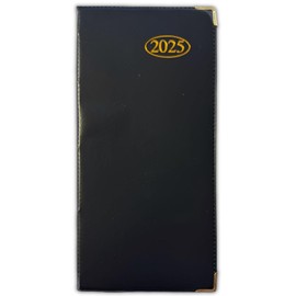 2025 Slim Line Week to View Padded Diary Metal Corner Case Bound (Black)