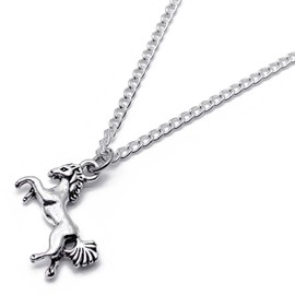 HORSE Pendant Necklace - Silver Tone Charm on 16 Inch Silverplated Curb Chain
