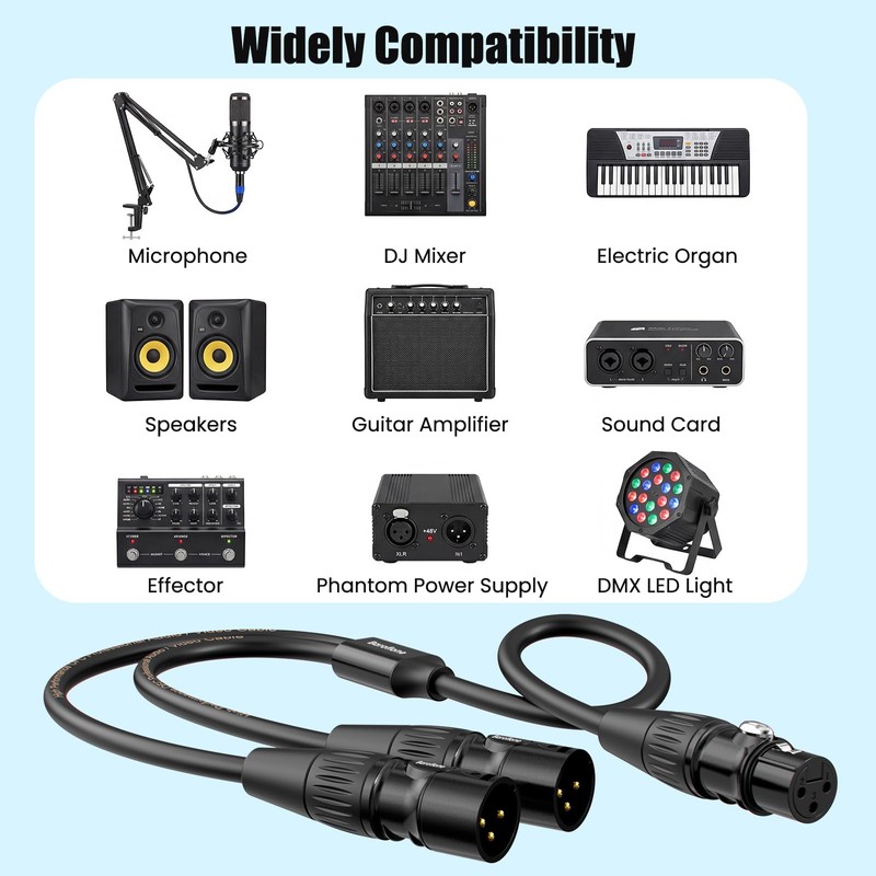 Baroflone XLR Splitter Cable, 1 Female to 2 Male Y