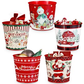 Putuo Decor Christmas Galvanized Bucket, 5 Pieces Christmas Ice Buckets for Parties, Christmas Theme Decorations Pails Galvanized Tin Basket for Party Home Table Centerpieces Decor