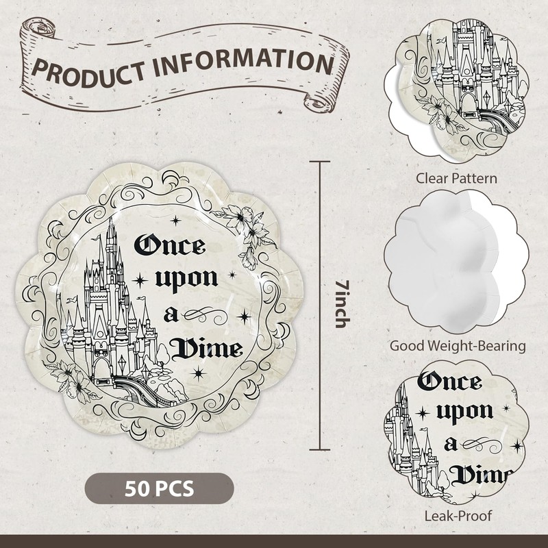 50PCS Fairytale Plates 7 Inch Once Upon a Time Tableware