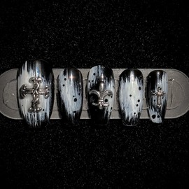 1:30AM, the silent remnants of dawn |Black White Nails - Coffin / 1:30AM, 침묵하는 새벽의 잔영 | 블랙화이트 네일 - 코핀