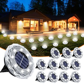 Solar Ground Lights 12 Pack Waterproof Outdoor Solar Lights for Yard Led Solar Garden Lights Bright Solar Powered Disc Light In-Ground Landscape Lighting for Patio Pathway Walkway Driveway, White