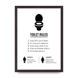 Lithobee - Toilet Rules - Printed Wall Art Design in Sizes A2, A3 & A4 Framed in a Stylish Quality Coloured Frame or Unframed (A3 Black Saw Cut Grain Frame)