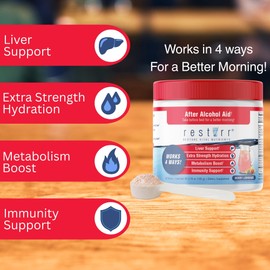 restirr After Alcohol Aid & Recovery: Supports Liver Health, Boosts Metabolism and Supports The Immune System with DHM, Milk Thistle, B-Complex. Extra Strength Hydration. 30 Doses