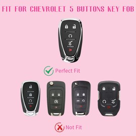 vehicleloong Key Fob Cover Case Shell Keychain for Chevy Equinox Malibu Trax Traverse Trailblazer Camaro Blazer Cruze Accessories Accessory Bling Girly Women, 5 Button, Silver Pink, TPU