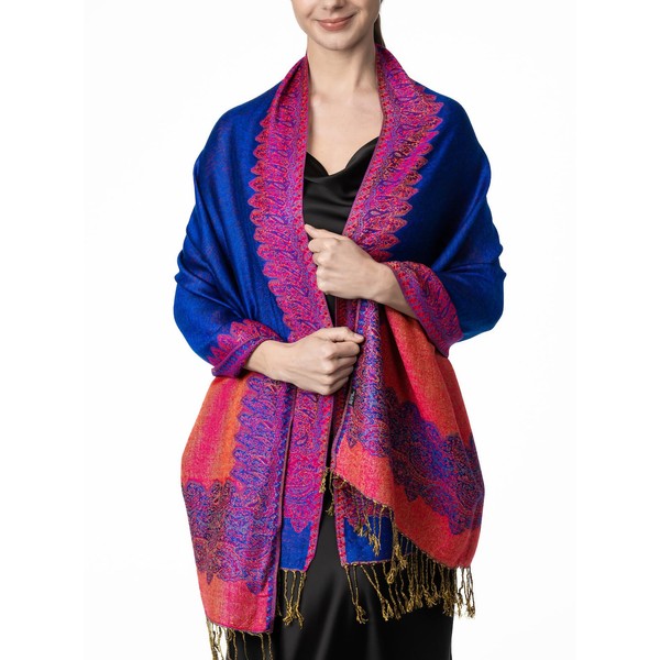 Achillea Elegant Reversible Paisley Border Pattern Pashmina Shawl Wrap Scarf