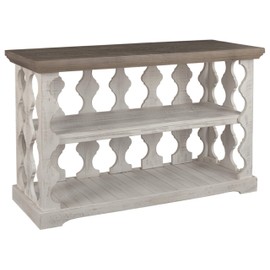 Signature Design by Ashley Havalance Farmhouse Sofa Table with 2 Fixed Storage Shelves, Gray & White with Weathered Finish