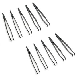 Qjaiune 10Pcs Pointed Tip Plastic Tweezers, Anti-Static & Anti-Magnetic Tweezers, Precision Tweezers Set for Crafts Electronics, DIY, Repair Tool (4.5 Inch, Black, 93306)