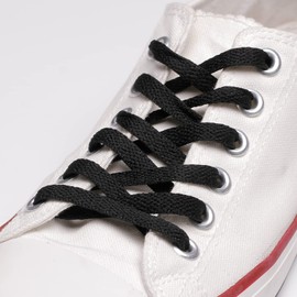 CCSOFTIME Premium Flat Shoelaces, Extremely Tear-Resistant, 8 mm Wide, for Trainers, Sports Shoes, Trainers, Chucks, Replacement Shoelaces for Women, Men, Children, 10 Colours, 11 Length, black