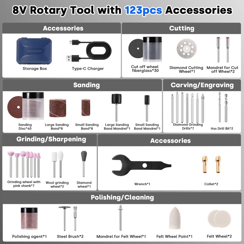 Enventor Cordless Rotary Tool, 8V Power Rotary Tool Kit with