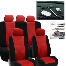 FH Group Car Seat Covers Trendy Elegance Red Full Set Automotive Seat Covers, Airbag and Split Rear Combo Non-Slip Dash Grip Pad Universal Fit Interior Accessories Cars Trucks SUV Car Accessories