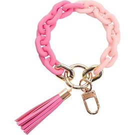 Guidre Key Fob Car Women Key Ring Bracelet Car Key Ring with Tassel Christmas Gifts for Women, Wrists Key Chain for Women, Pink Gradient