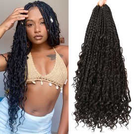 Boho Crochet Braids With Curly Ends-Crochet Box Braids Crochet Hair for black women Goddess Box Braids Boho Braids Crochet Hair Pre Looped (18(8Packs), 4#) …