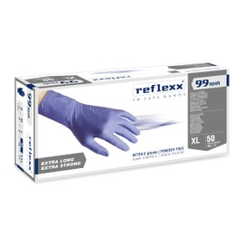 Reflexx R99/XL "HIRISK", the high resistance powder free nitrile gloves gr 8.9, Size X-Large, Blue (Pack of 50)