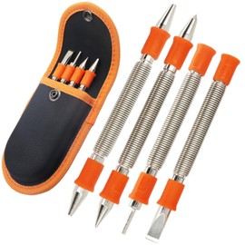 WHLLING 4 Pieces Dual Head Nail Setter, Dual Head Center Punch, Door Hinge Pin Removal Tool and Cold Chisel, Spring Nail Set, Spring Loaded Punch（1/8-in, 3/32-in, 3/16-in, 1/16-in, 5/16-in, 1/8-in）