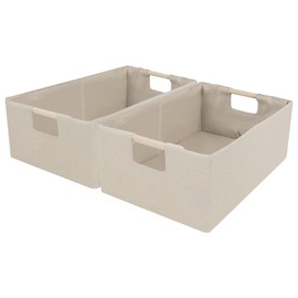 ANMINY 4PCS Storage Baskets for Organizing Collapsible Fabric Storage Bins Boxes with Wood Handles Closet Shelves Cube Organizer Bins Clothes Laundry Storage Container - Large, Beige