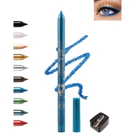 Sky Blue Eyeliner Pencil Gel, Sharpenable Multi-Use Colorful Eyeliner Waterline Waterproof Smudge-Proof Long Stay, High Pigmented Shimmer Cream Eye Liner Pen with Sharpener, Safe for Sensitive Eyes-07