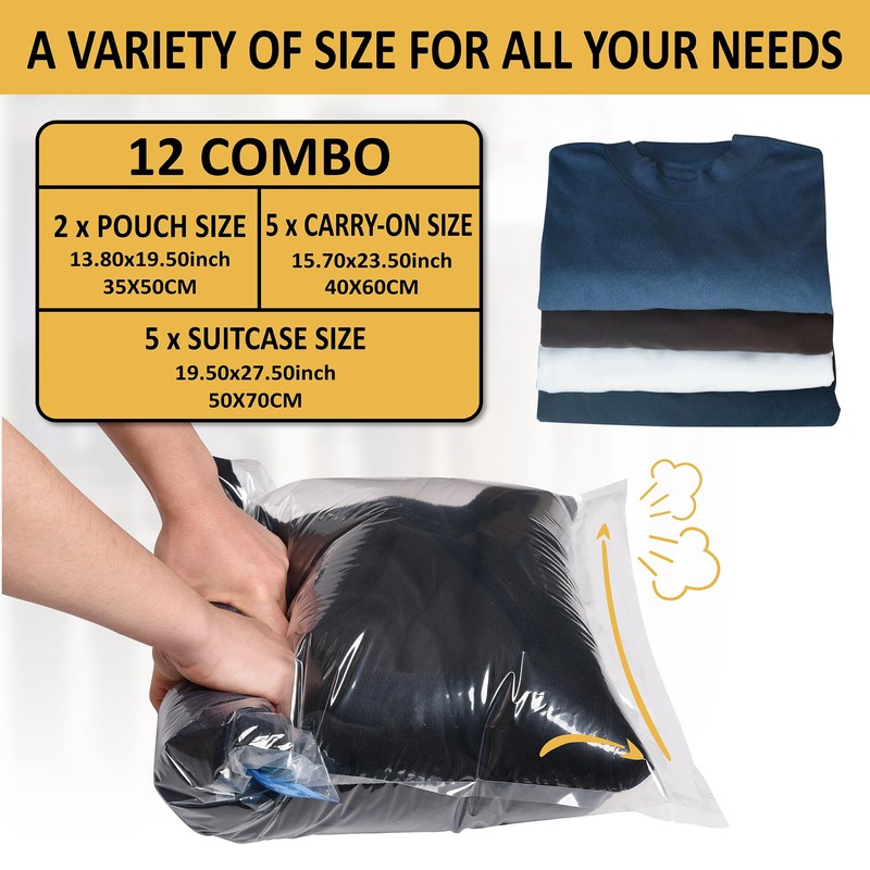 Compression Bags for Travel - Travel Essentials - 12 Pack