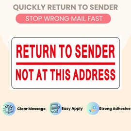 120Pcs Return to Sender Not at This Address Stickers, 2.5x1.18 Inch Return Address Labels, Waterproof Self Adhesive Return Label Address Stickers for Envelopes, Box Cartons Shipping Office Use