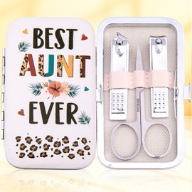Best Aunt Ever Manicure Kit – Funny Auntie Nutrition Facts Nail Clippers Set – Compact Nail Care Kit for Aunt, Didi, Cool Sister – Birthday Christmas Gifts for Aunt – Leopard Print Travel Set