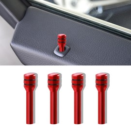 HEVLE 4PCS Car Door Lock Knobs, Vehicle Door Lift Bolt, Aluminum Alloy Door Lock Cover Decor, 0.47" x 1.93" Automotive Door Lock Switches, Universal Car Accessories Safety Door Lock Pin (Red)