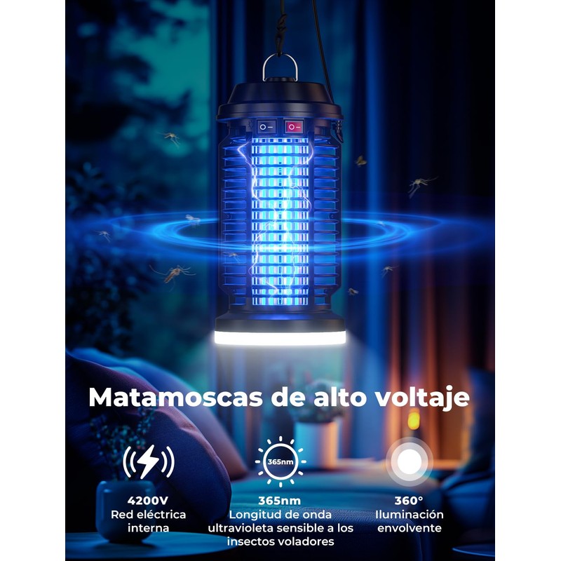 YISSVIC Elektrische Mückenlampe, elektrisch, 4200 V + 15 W, UV-Lampe,
