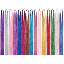 Hair Tinsel Kit,Glitter Hair Tinsel Extension,Sparkling Shiny Hair Tinsel,Fairy Hair Accessories for Girls Women Kids(15 Colors 3000 Strands)