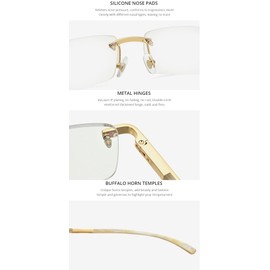 HEPIDEM 100% Really Buffalo Horn Glasses,Square Rimless Luxury Buffs Eyeglasses With Diamonds (White 0022)