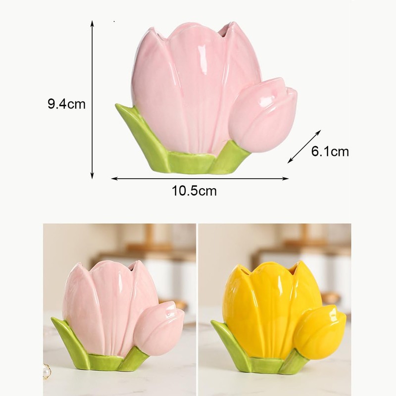 Hosoncovy Ceramic Tulip Makeup Brush Organizer Pot Makeup Brush Holder