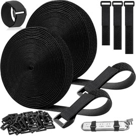 2pcs Cinta Adhesiva de Gancho y Bucle - Tiras Ajustables Reutilizables con Hebillas Organizador de Cables para Gestión Segura Tiras de Nailon Autoadhesivas y No Adhesivas -length 20 m