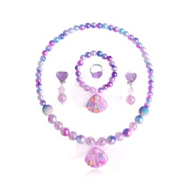 RadiVibe Shell Jewelry Set Puka Necklace Purple Shell Earrings Pearl Charm Costume Jewelry