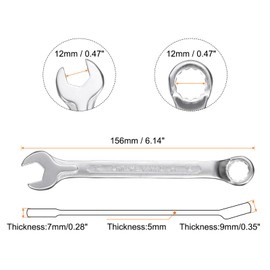 HARFINGTON Combination Wrench Offset 12mm 75-Degree 12-Point Box End and 15° Angled Open End Metric CR-V Steel Nickel Plated Multi-Function Spanners for Mechanics DIY Enthusiasts