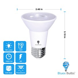 Pack PAR20 LED Flood Dusk to Dawn Light Bulbs Outdoor Photocell Sensor 8W 65 Watt Equivalent 700Lumens Waterproof E26 5000K Cool White Auto On/Off Security Spotlight Indoor/Outdoor